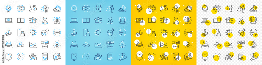 Vector icons set of Inclusion, Discrimination and Search employee line icons pack for web with Group, Ranking stars, Video conference outline icon. Time change, Salary, Book pictogram. Vector Vector icons set of Inclusion, Discrimination and Search employee line icons pack for web with Group, Ranking stars, Video conference outline icon. Time change, Salary, Book pictogram. Vector