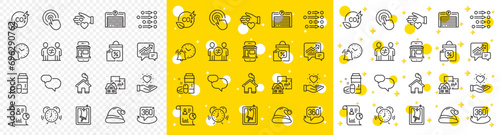 Outline Parking garage, Discrimination and Time management line icons pack for web with Order, Floor plan, Volunteer line icon. Home, Co2 gas, Marketplace pictogram icon. Click. Vector
