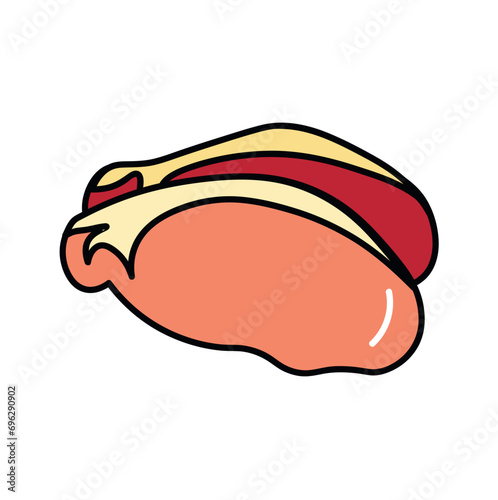 Meat product of food colorful set. This adorable illustration features a perfect chicken fillet on a white background. Vector illustration.