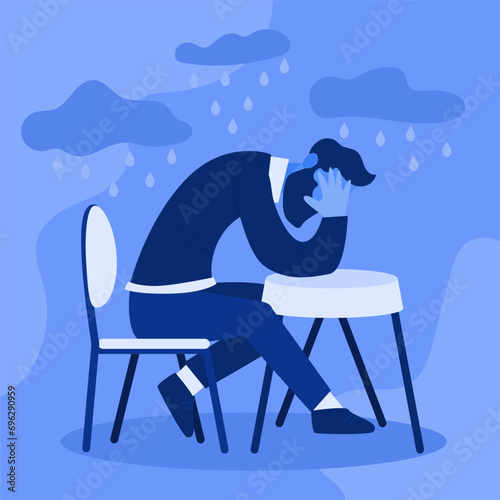 Sad man on blue monday concept illustration