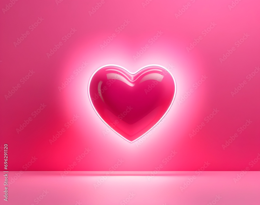 rosa Herz auf einem pastellrosa Hintergrund, Valentinstag-Banner, Platz für einen Text. Generative AI