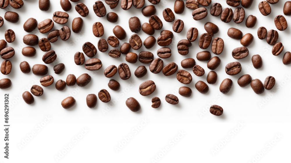 Fresh coffee with scattered beans flat lay. Perfect for artwork, design, and food presentations on a simplistic background. Fresh coffee with scattered beans flat lay. Perfect for artwork, design, and food presentations on a simplistic background.