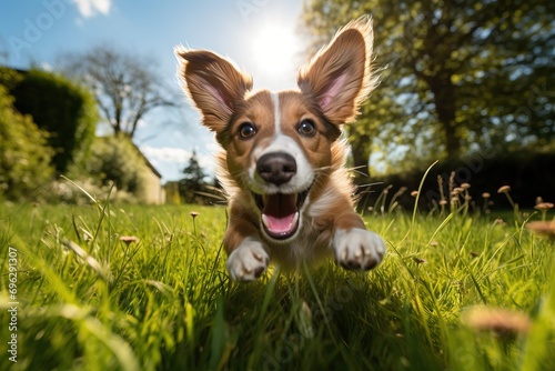 listening ears funny happy summer spring running pet puppy dog playful grass concept Generative AI