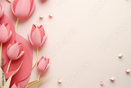 Happy Mother's day tulips and paper cut clouds photo
