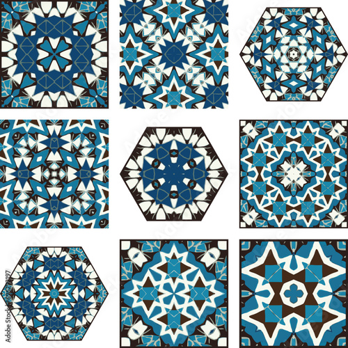 Blue Tiles Arabesque Background, Iranian Mosaic Pattern, Old Fasion Retro Islam Mosaic Tile, Oriental Vintage Wall