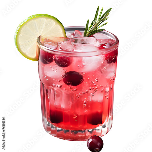 Cold season drink - cranberry cocktail isolated on transparent background Generative AI	
