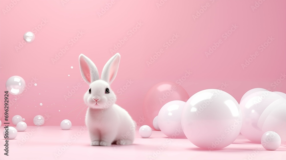 A white rabbit with a pastel background.