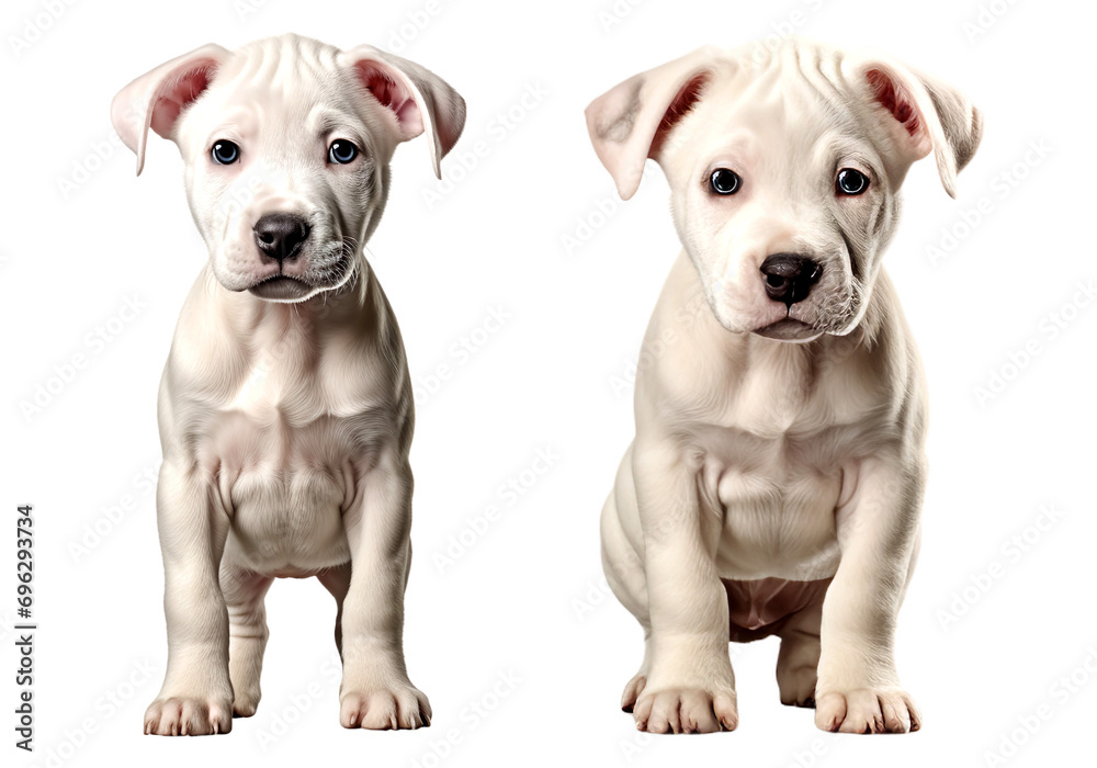 Group of baby cute dogo argentino dog standing isolated on transparent or white background