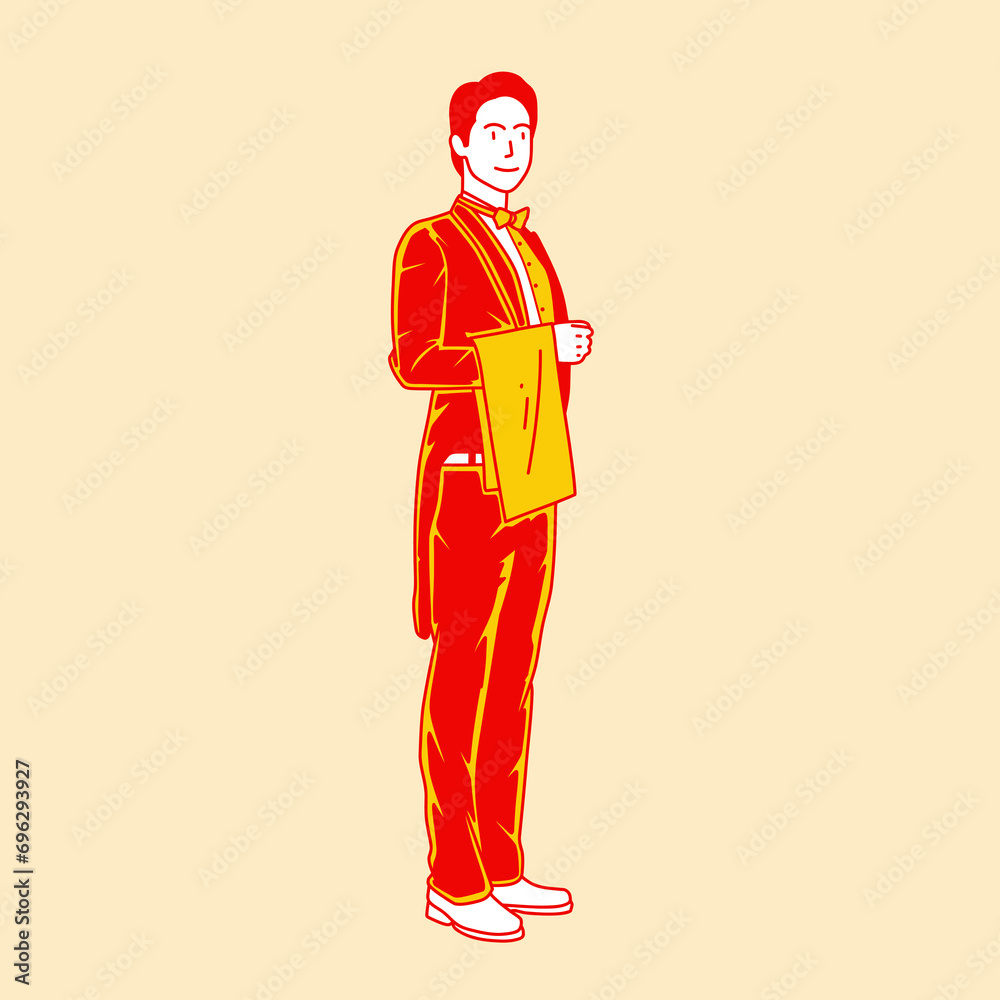 Simple cartoon illustration of a restaurant waiter 3 Simple cartoon illustration of a restaurant waiter 3