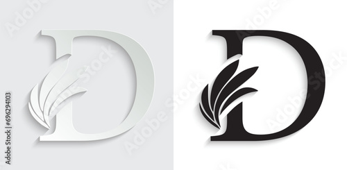 letter D paper. flower  letters. Vintage ornament initial Alphabet. Logo vector 
