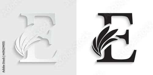 letter E paper. flower letters. Vintage ornament initial Alphabet. Logo vector 