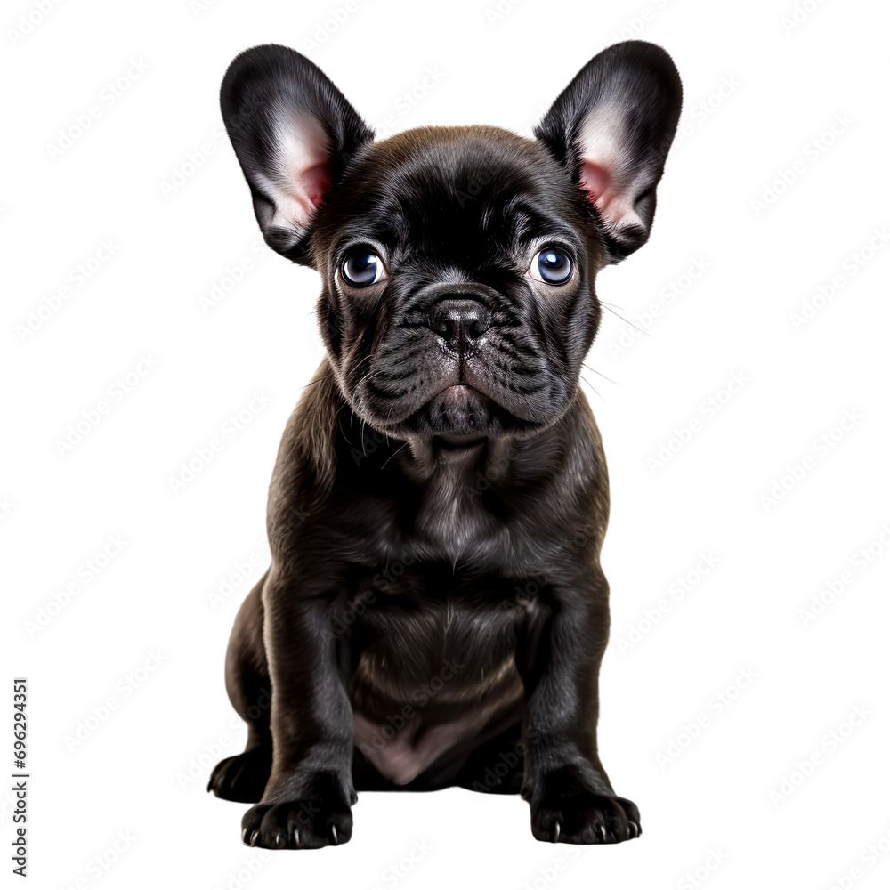 French bulldog puppy sitting, isolated on transparent or white background