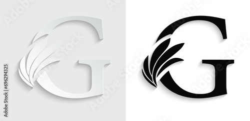 letter G  paper. flower  letters. Vintage ornament initial Alphabet. Logo vector 
