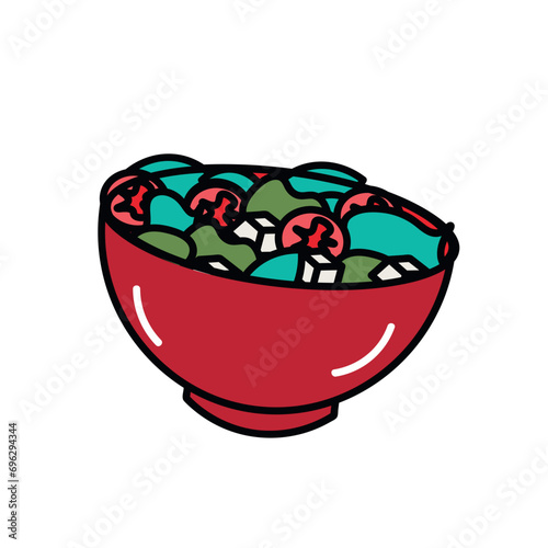 French product of food colorful set. This alluring illustration celebrates the finesse of France with a mouthwatering salat. Vector illustration.