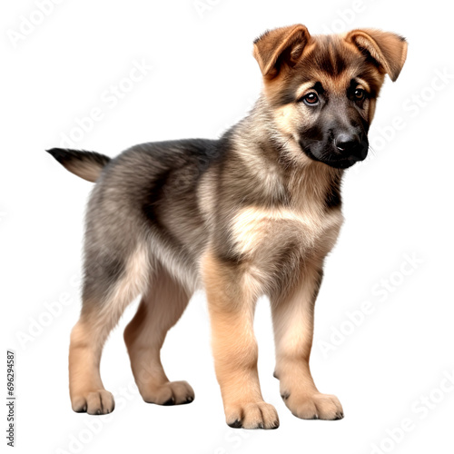 Puppy german shepherd dog standing, isolated on transparent or white background
