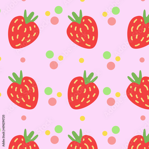 Strawberry seamless pattern. Vector Strawberry seamless pattern for postcards, stickers, and printing. Hand-drawn flat illustration.