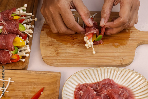 Processing Steak Rolls or Beef Roll Stuffed with Vegetables.