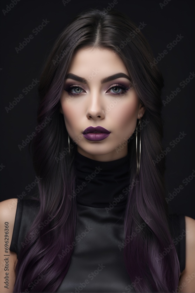 portrait of a woman, purple and black portrait of a woman, purple and black