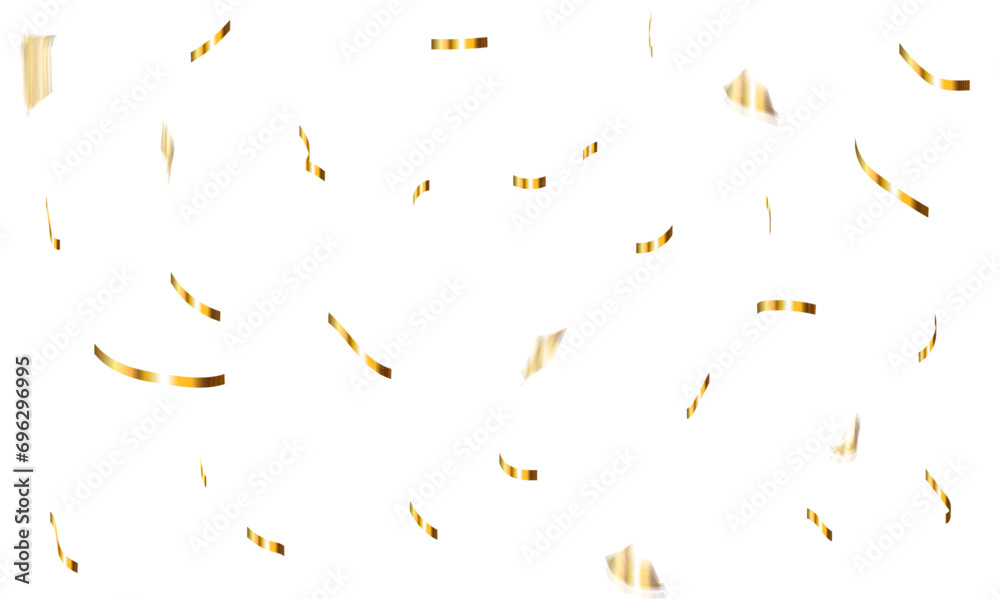 Abstract golden confetti falling down bokeh glitter on transparent background. Design for holyday and celebration background.