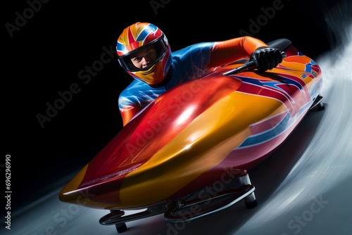 Exhilarating Winter luge sport competition. Ice bobsleigh athlete. Generate Ai photo