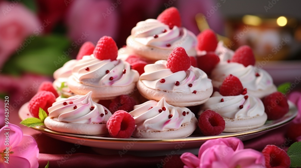 Meringue cookies with raspberry delicious