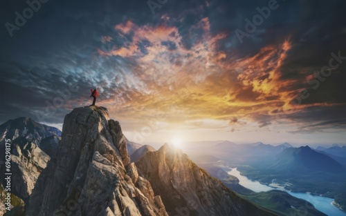 Summit Serenity Man Embarks on a Magical Fantasy Adventure Atop a Rocky Mountain Peak in British Columbia, Canada