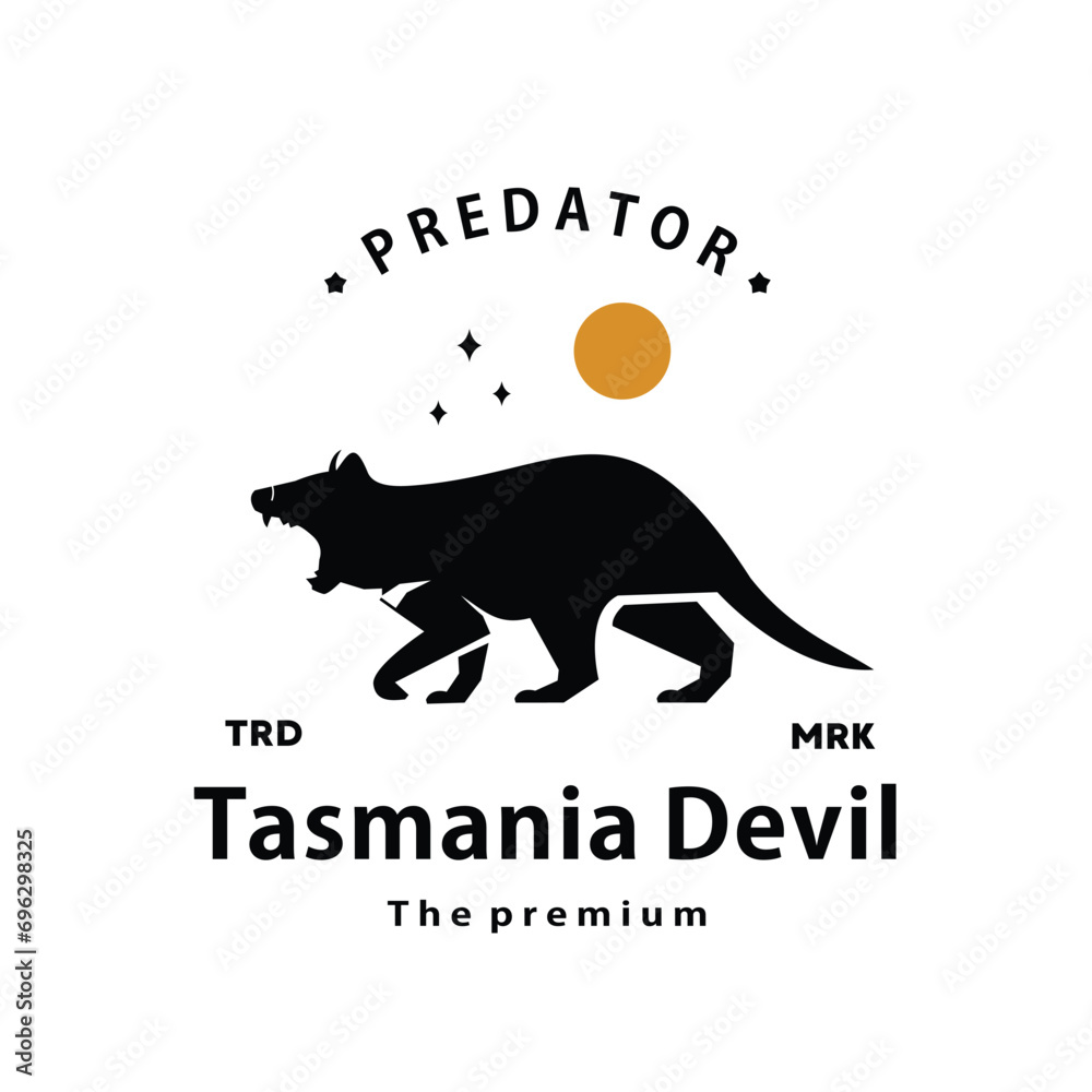 vintage retro hipster tasmania devil logo vector outline silhouette art