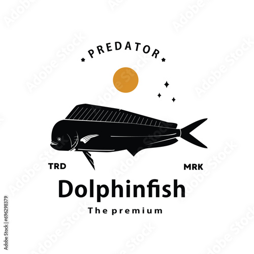 vintage retro hipster dolphinfish logo vector outline silhouette art icon photo