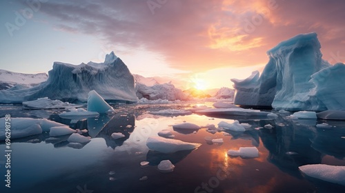 Ice and icebergs melting because of the global warming