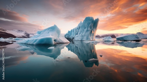 Ice and icebergs melting because of the global warming photo