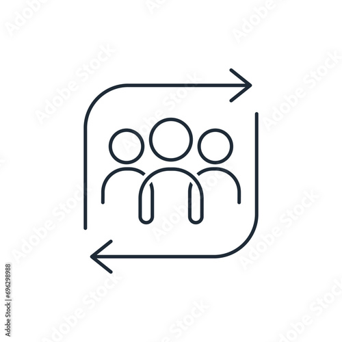 Personnel changes. Employee update. Human resources concept. Vector linear icon illustration isolated on white background.