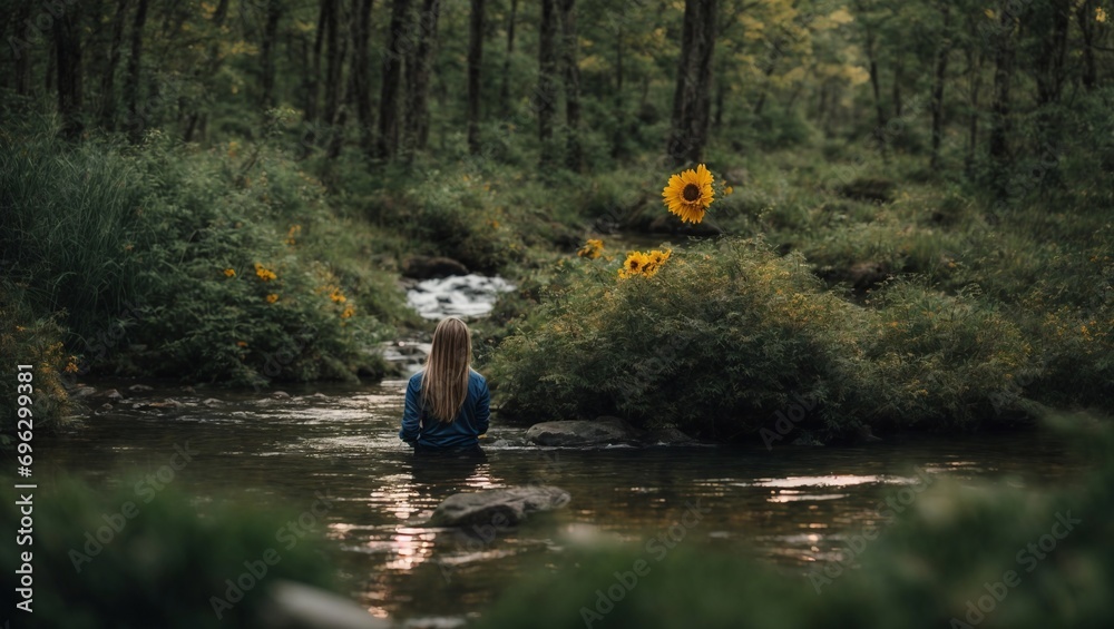 Women sitting in the river