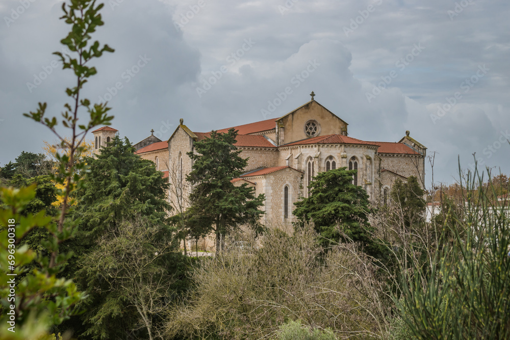 Plants and trees overlooking the exterior of the apse of the Gothic-style Santa Clara church, Santarém PORTUGAL