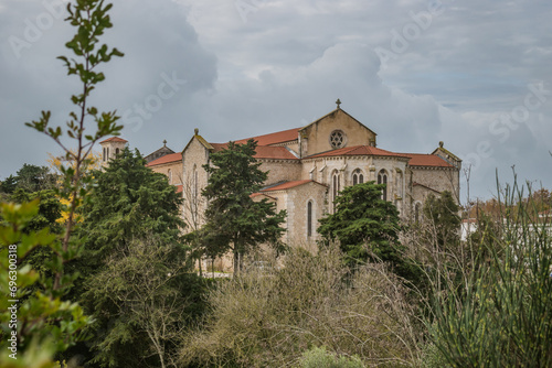 Plants and trees overlooking the exterior of the apse of the Gothic-style Santa Clara church, Santarém PORTUGAL