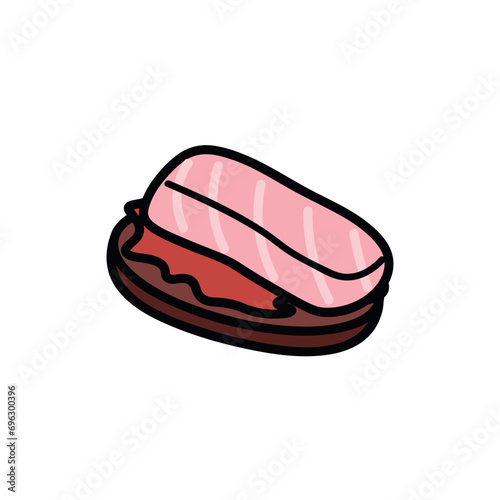 Product for dinner of food colorful set. This mouthwatering sushi roll spotlight against the minimalist white backdrop, making it a feast for the eyes. Vector illustration.