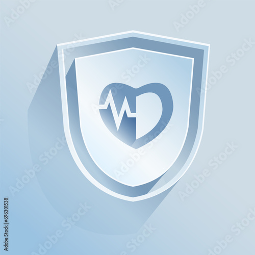 Cardiac arrhythmia, life insurance.
The shield icon is made of paper on a blue background.
Medicine, Safety, life insurance. A vector image.