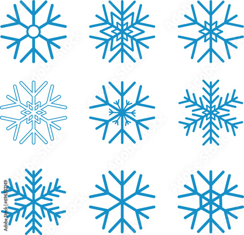 set of snowflakes. blue Snowflakes icons