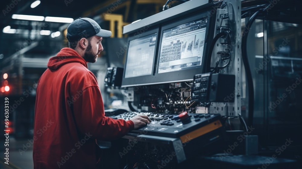 male worker operating high-tech machinery in a modern automotive manufacturing setting male worker operating high-tech machinery in a modern automotive manufacturing setting