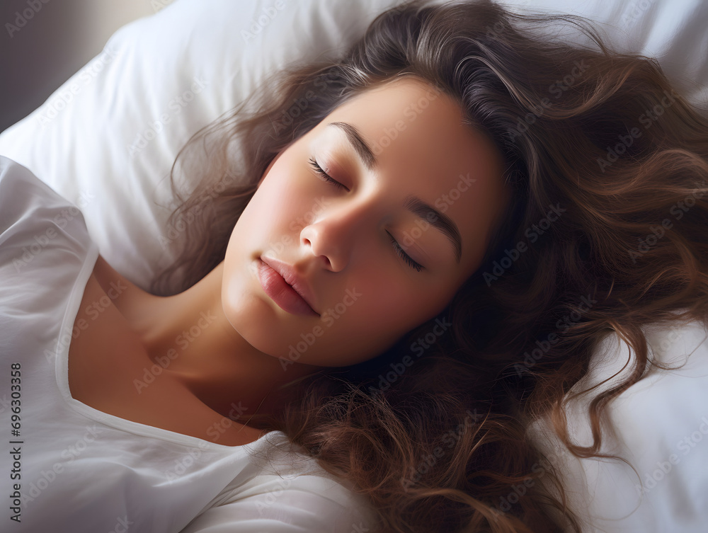 A woman peacefully asleep in her bed