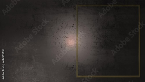 左右画面分割　光を反射して光る金色の金属のフレームコンクリートの背景
説明・枠・表示・メタルフレーム・タイトルフレーム・考察・ビジネス photo