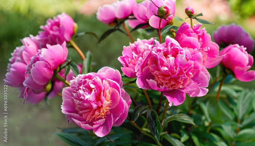 Flower peonies flowering in peonies garden