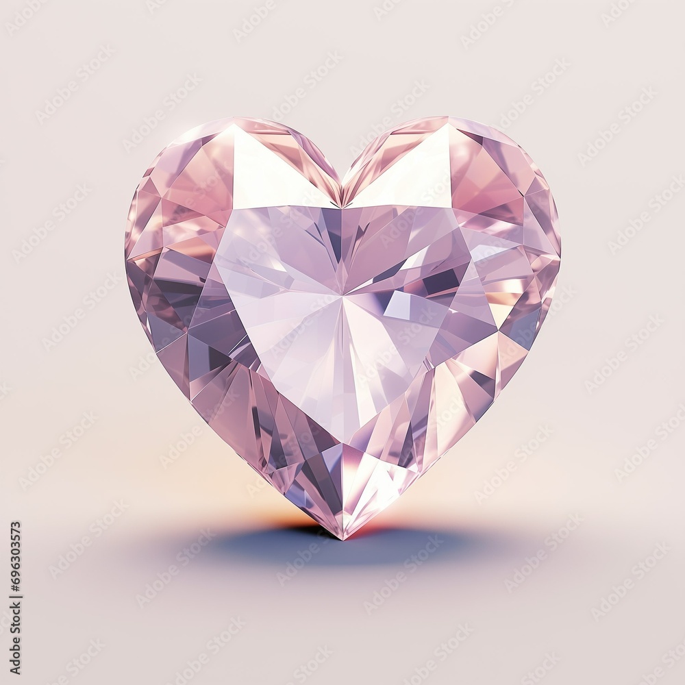 a heart-shaped soft pink gemstone on light background. Valentines day, Wedding, Marriage. Heart, love. Greeting card, postcard, banner, poster.