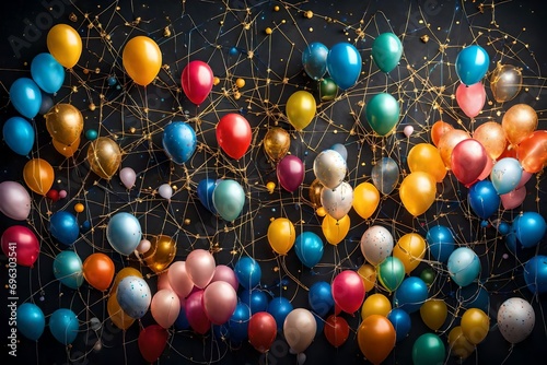 0coolorfull bundles of the balloons with in multicolor with text copy space in it bundles of balloons at the border for cake and birthday card decoration full frame abstract backhouse  photo
