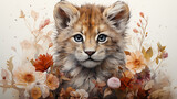 Fantastic illustrations of flowers and wild cats, creative floral art and wildlife digital works, Generative AI