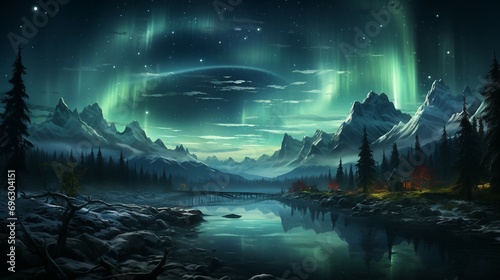 Aurora Borealis. A mesmerizing of the Northern. AI generate illustration