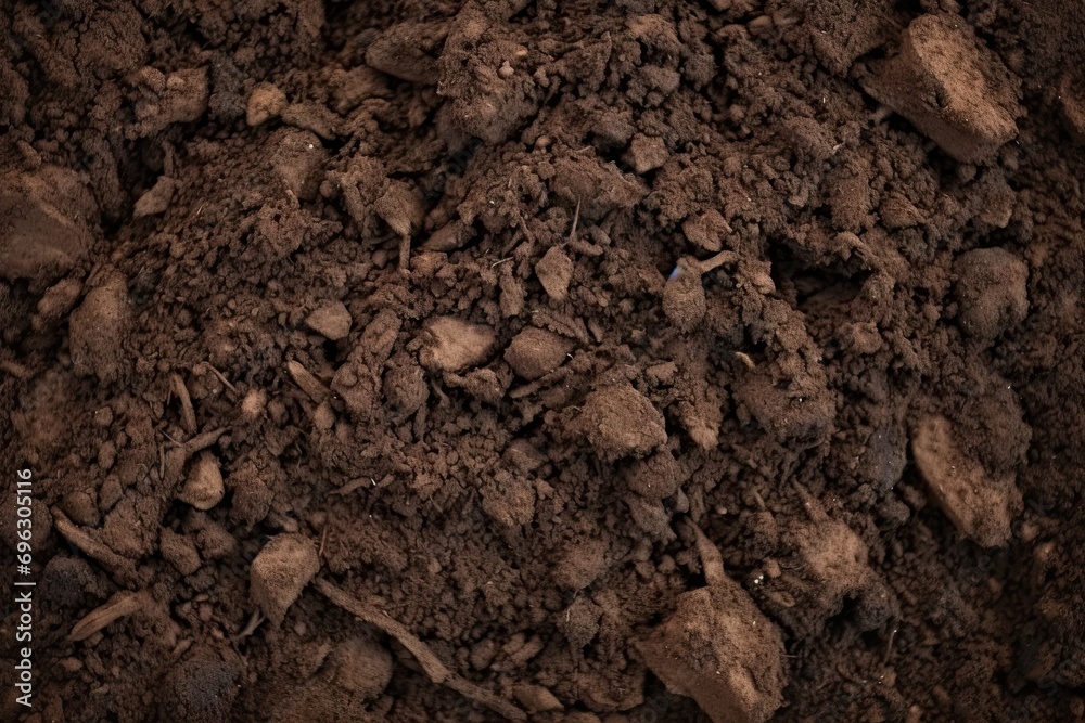 Close up exploration of nature captures raw beauty of ground beneath feet. Rich brown tones speak to essence of soil symbolizing fertility and potential for growth Close up exploration of nature captures raw beauty of ground beneath feet. Rich brown tones speak to essence of soil symbolizing fertility and potential for growth