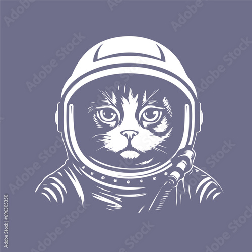 The cat is an astronaut in a spacesuit, portrait. Vector logo style, line graphics, flat design, simple, high contrast