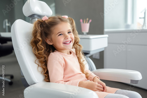 happy little child girl sitting in dental chair