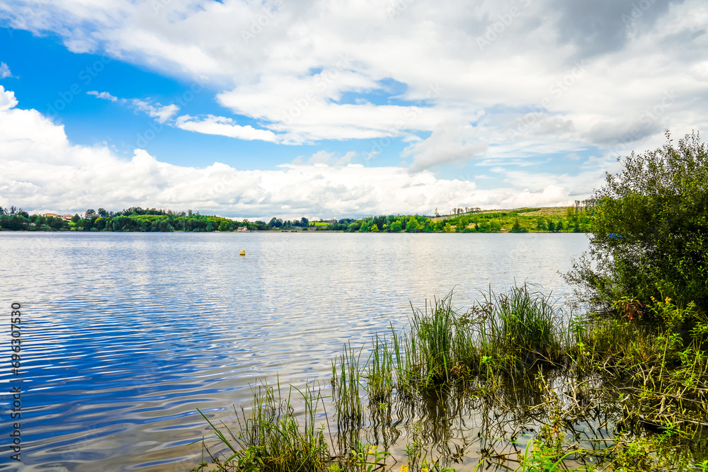 Nature at the Brucher Dam near Marienheide in North Rhine-Westphalia. View of the lake with the surrounding landscape.
Nature at the Brucher Dam near Marienheide in North Rhine-Westphalia. View of the lake with the surrounding landscape.