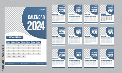 2024 creative wall calendar design template Set of 2024 Calendar Planner Template, and cover with Place for Photo, Company Logo